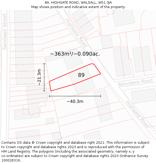 89, HIGHGATE ROAD, WALSALL, WS1 3JA: Plot and title map