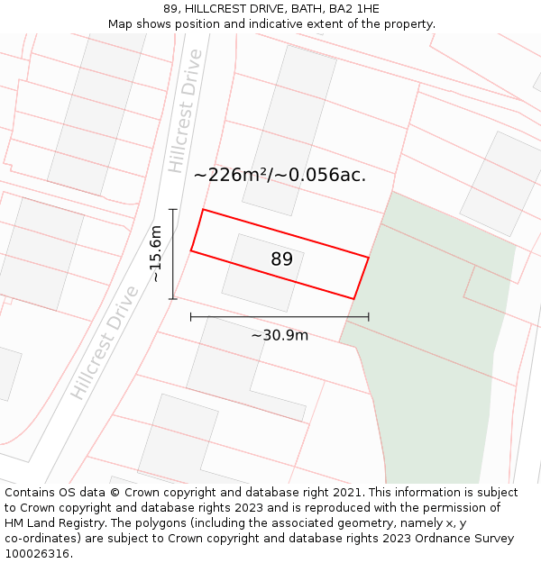 89, HILLCREST DRIVE, BATH, BA2 1HE: Plot and title map