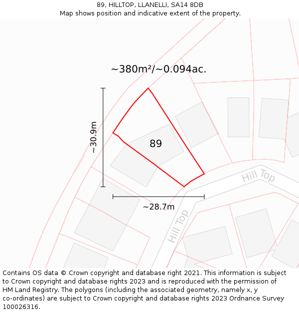 89, HILLTOP, LLANELLI, SA14 8DB: Plot and title map