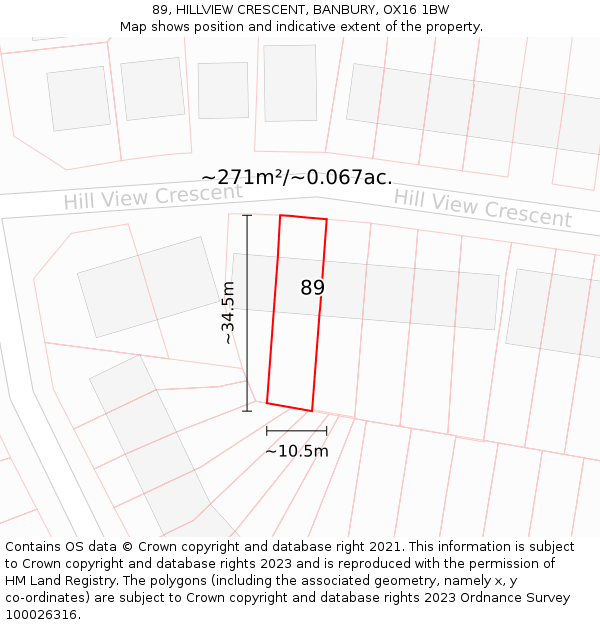 89, HILLVIEW CRESCENT, BANBURY, OX16 1BW: Plot and title map