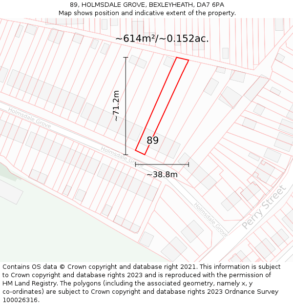 89, HOLMSDALE GROVE, BEXLEYHEATH, DA7 6PA: Plot and title map