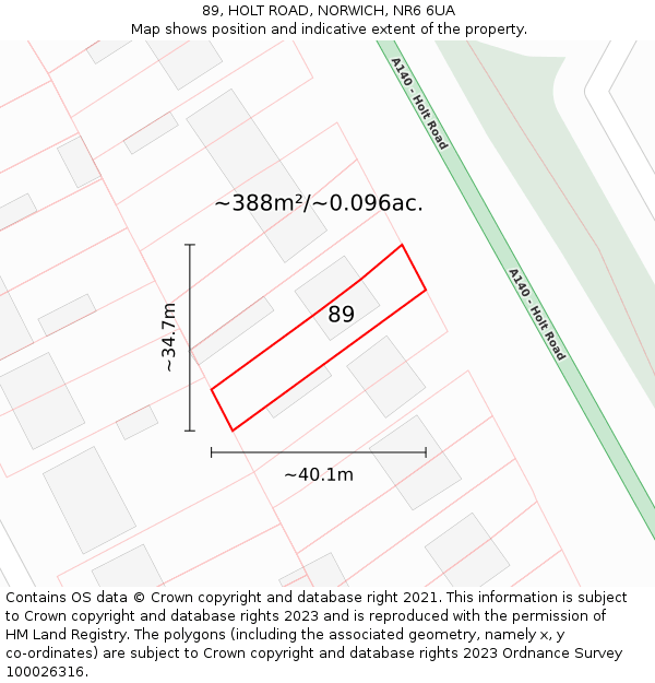 89, HOLT ROAD, NORWICH, NR6 6UA: Plot and title map