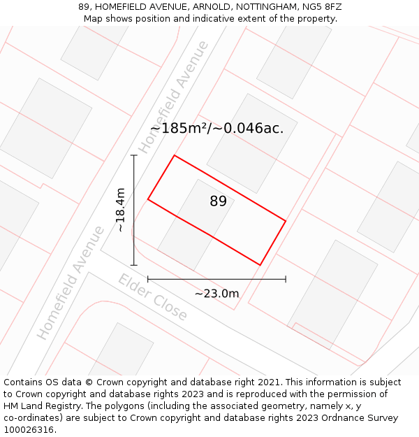 89, HOMEFIELD AVENUE, ARNOLD, NOTTINGHAM, NG5 8FZ: Plot and title map