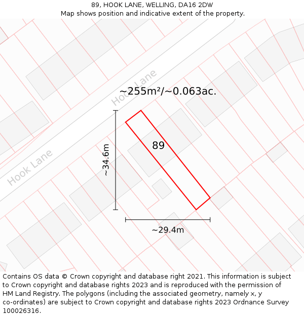 89, HOOK LANE, WELLING, DA16 2DW: Plot and title map