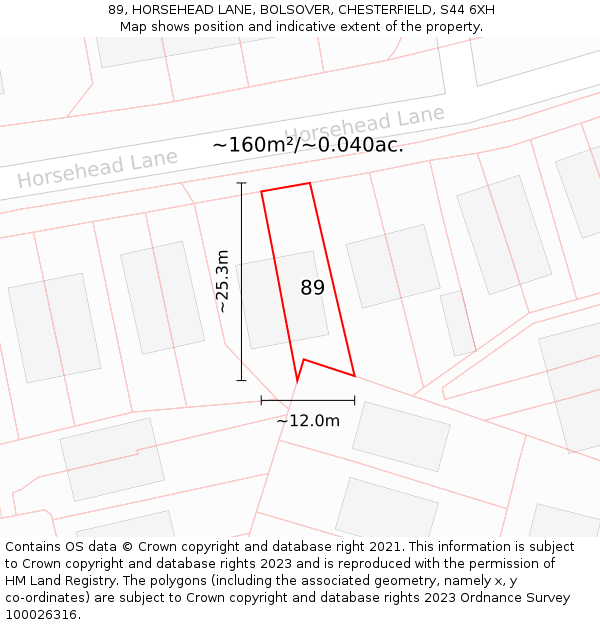 89, HORSEHEAD LANE, BOLSOVER, CHESTERFIELD, S44 6XH: Plot and title map