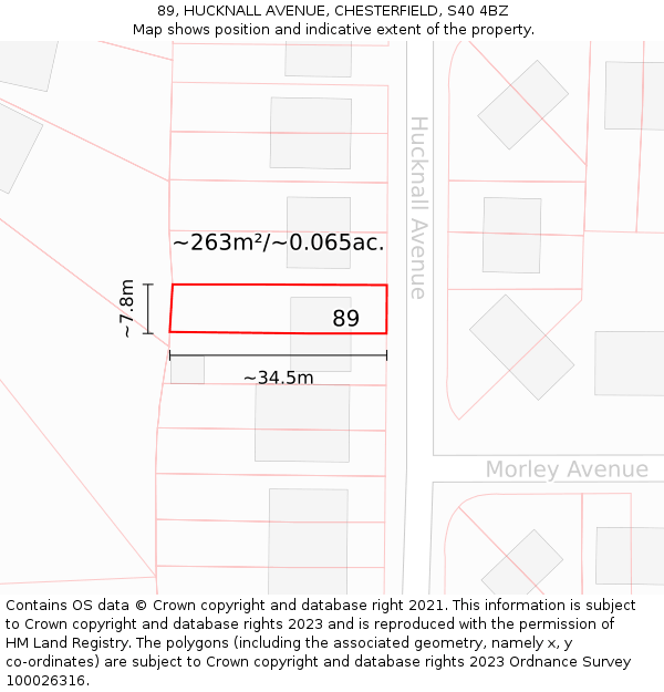 89, HUCKNALL AVENUE, CHESTERFIELD, S40 4BZ: Plot and title map