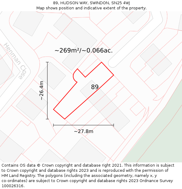 89, HUDSON WAY, SWINDON, SN25 4WJ: Plot and title map