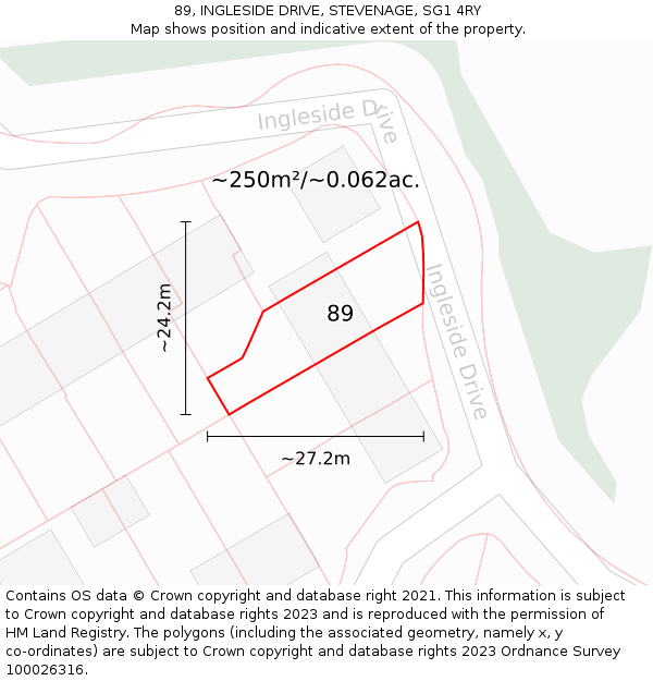 89, INGLESIDE DRIVE, STEVENAGE, SG1 4RY: Plot and title map