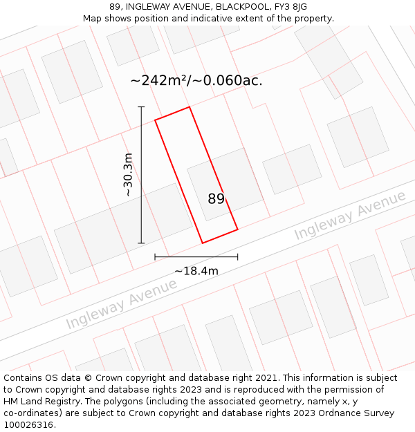 89, INGLEWAY AVENUE, BLACKPOOL, FY3 8JG: Plot and title map