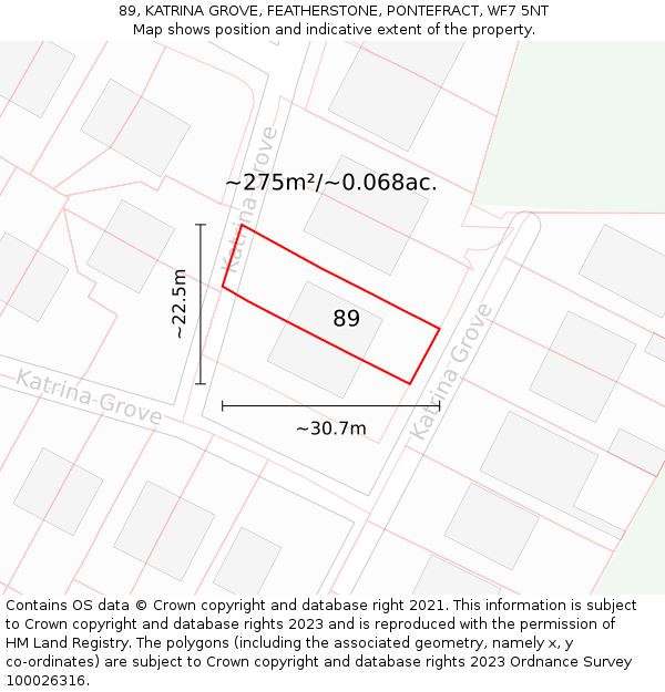 89, KATRINA GROVE, FEATHERSTONE, PONTEFRACT, WF7 5NT: Plot and title map