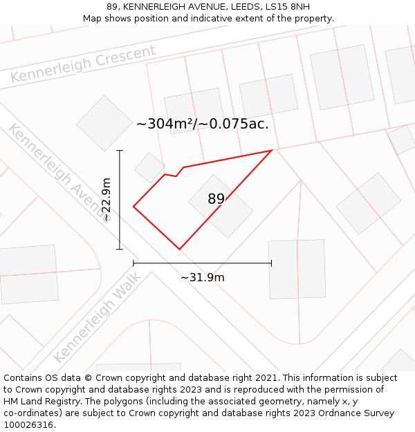 89, KENNERLEIGH AVENUE, LEEDS, LS15 8NH: Plot and title map