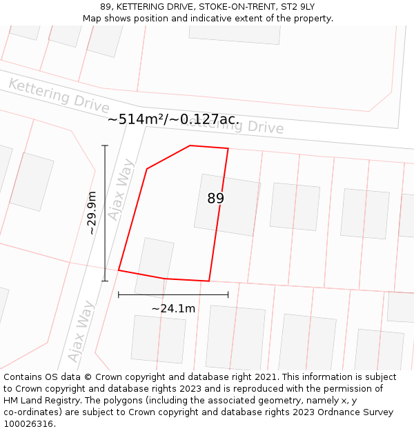 89, KETTERING DRIVE, STOKE-ON-TRENT, ST2 9LY: Plot and title map