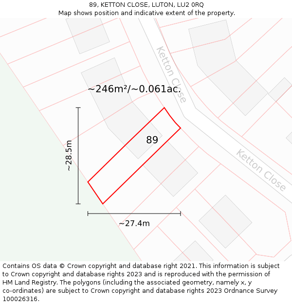 89, KETTON CLOSE, LUTON, LU2 0RQ: Plot and title map