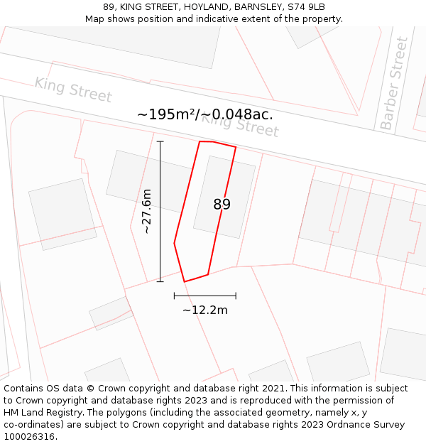89, KING STREET, HOYLAND, BARNSLEY, S74 9LB: Plot and title map