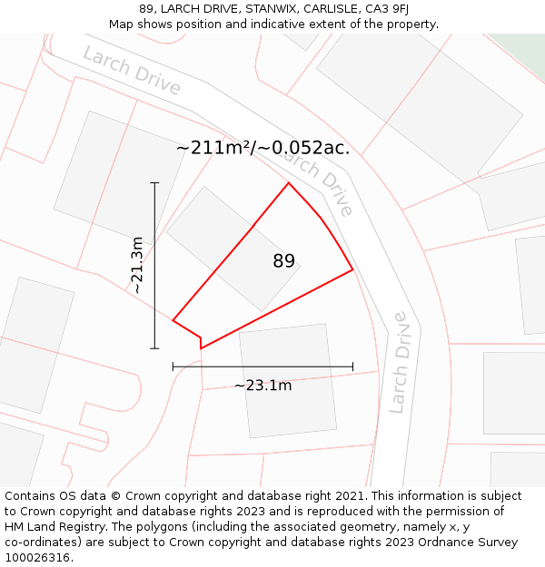 89, LARCH DRIVE, STANWIX, CARLISLE, CA3 9FJ: Plot and title map