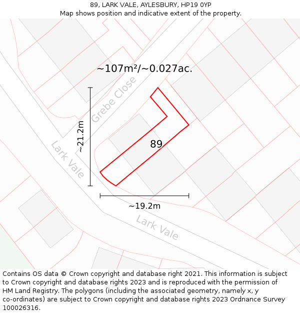 89, LARK VALE, AYLESBURY, HP19 0YP: Plot and title map