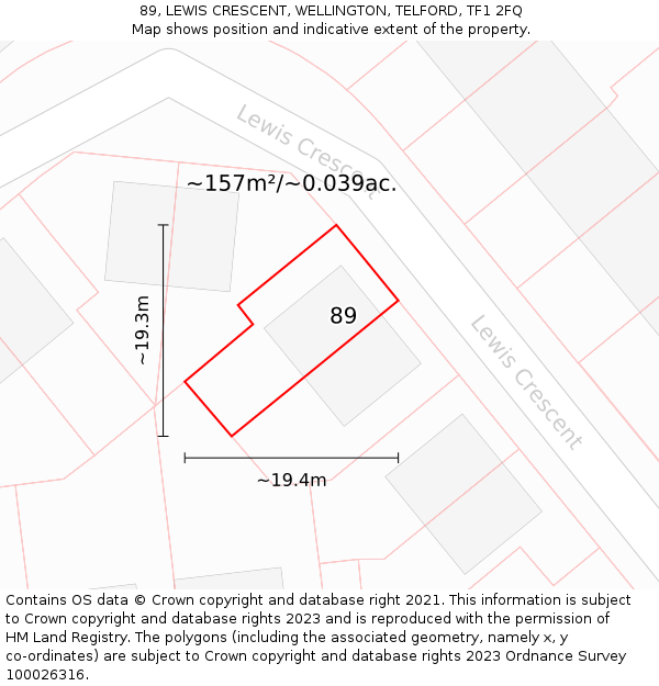 89, LEWIS CRESCENT, WELLINGTON, TELFORD, TF1 2FQ: Plot and title map