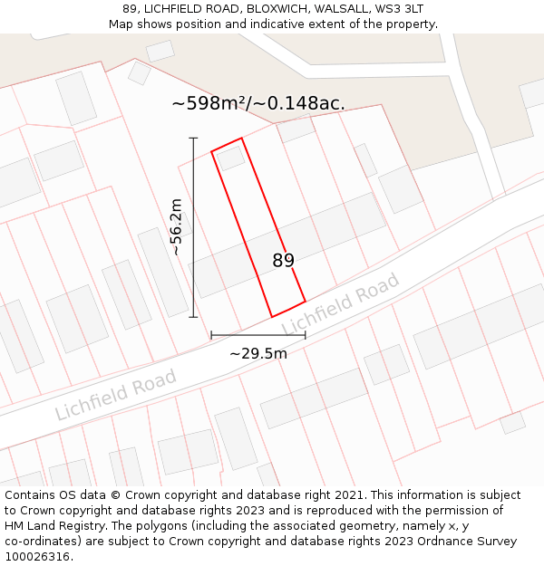 89, LICHFIELD ROAD, BLOXWICH, WALSALL, WS3 3LT: Plot and title map
