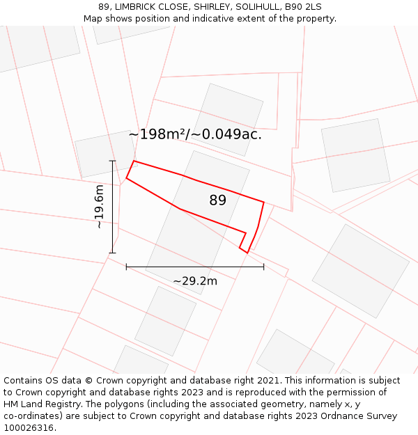89, LIMBRICK CLOSE, SHIRLEY, SOLIHULL, B90 2LS: Plot and title map