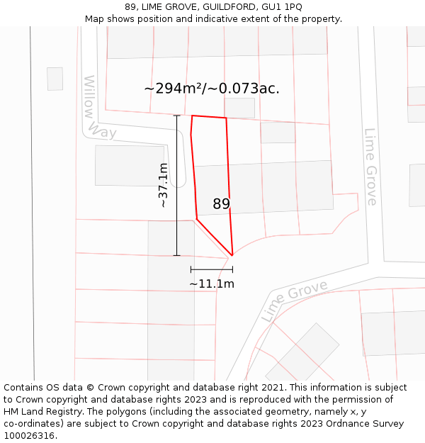 89, LIME GROVE, GUILDFORD, GU1 1PQ: Plot and title map