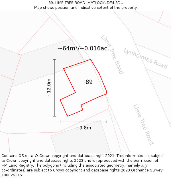 89, LIME TREE ROAD, MATLOCK, DE4 3DU: Plot and title map