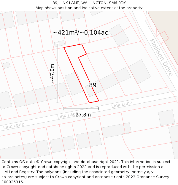 89, LINK LANE, WALLINGTON, SM6 9DY: Plot and title map