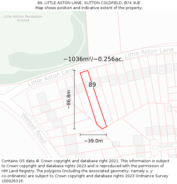 89, LITTLE ASTON LANE, SUTTON COLDFIELD, B74 3UE: Plot and title map