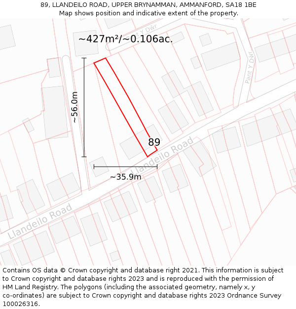89, LLANDEILO ROAD, UPPER BRYNAMMAN, AMMANFORD, SA18 1BE: Plot and title map