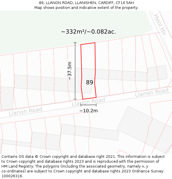 89, LLANON ROAD, LLANISHEN, CARDIFF, CF14 5AH: Plot and title map