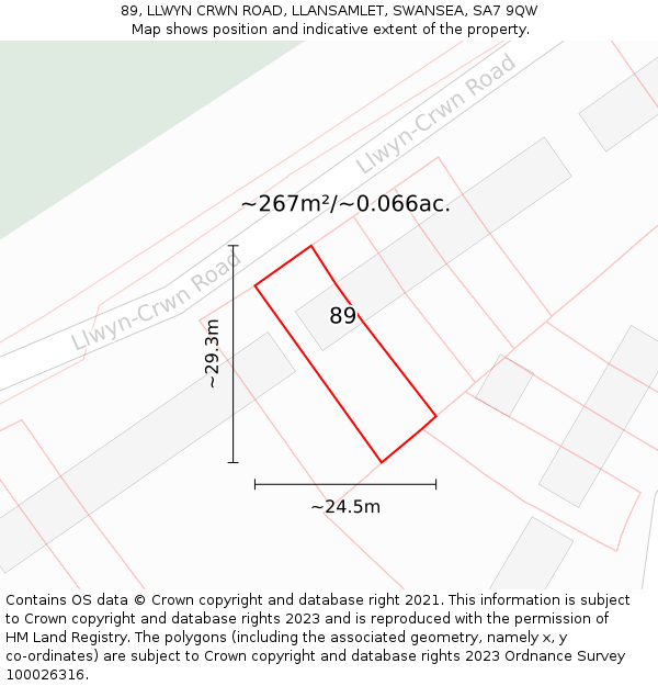 89, LLWYN CRWN ROAD, LLANSAMLET, SWANSEA, SA7 9QW: Plot and title map