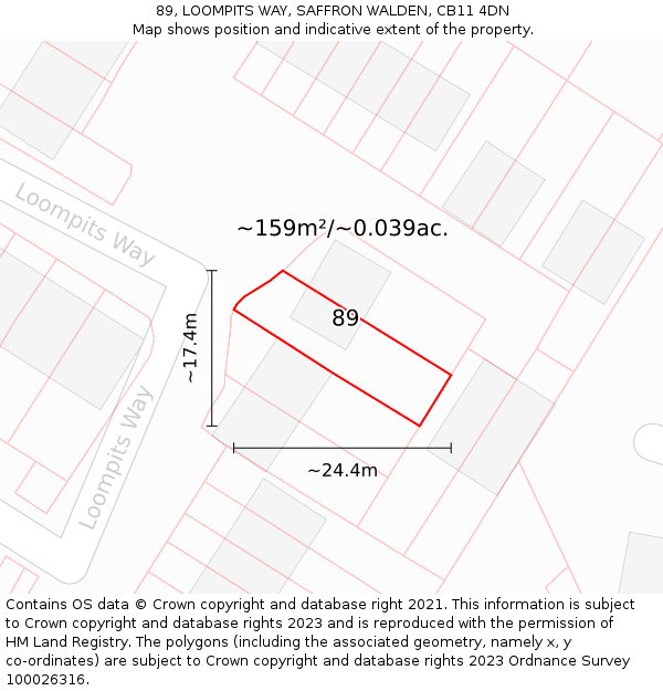 89, LOOMPITS WAY, SAFFRON WALDEN, CB11 4DN: Plot and title map