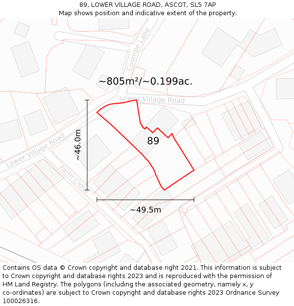 89, LOWER VILLAGE ROAD, ASCOT, SL5 7AP: Plot and title map
