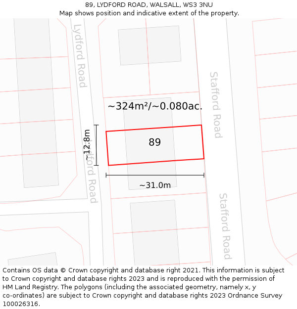 89, LYDFORD ROAD, WALSALL, WS3 3NU: Plot and title map