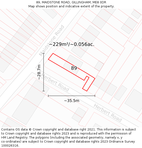 89, MAIDSTONE ROAD, GILLINGHAM, ME8 0DR: Plot and title map