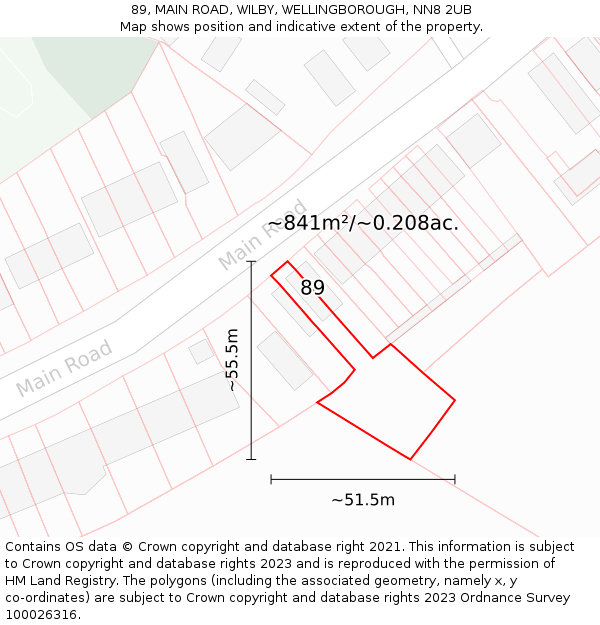 89, MAIN ROAD, WILBY, WELLINGBOROUGH, NN8 2UB: Plot and title map