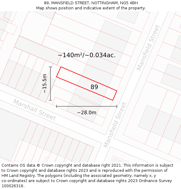 89, MANSFIELD STREET, NOTTINGHAM, NG5 4BH: Plot and title map