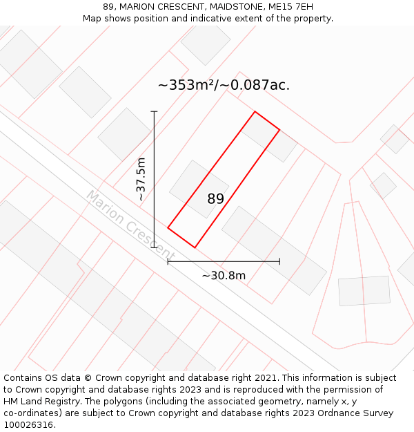 89, MARION CRESCENT, MAIDSTONE, ME15 7EH: Plot and title map