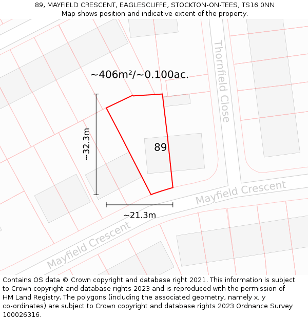 89, MAYFIELD CRESCENT, EAGLESCLIFFE, STOCKTON-ON-TEES, TS16 0NN: Plot and title map