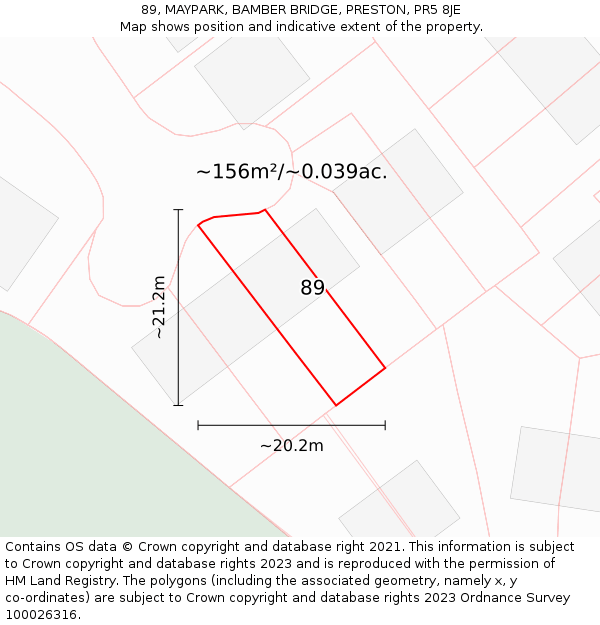 89, MAYPARK, BAMBER BRIDGE, PRESTON, PR5 8JE: Plot and title map
