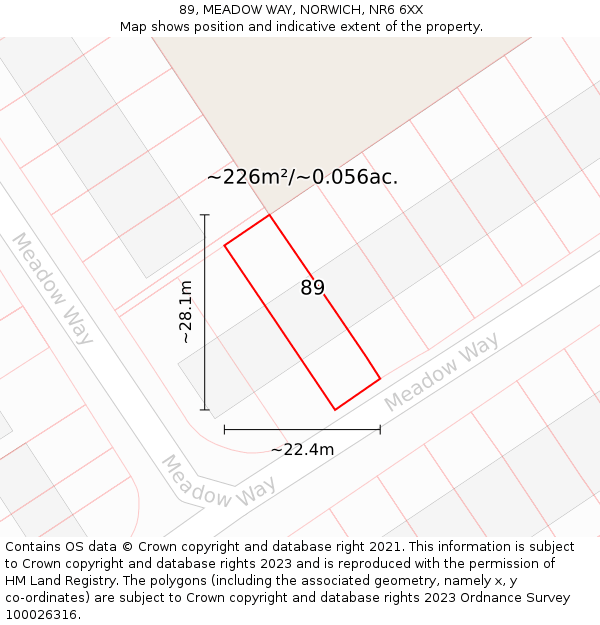 89, MEADOW WAY, NORWICH, NR6 6XX: Plot and title map