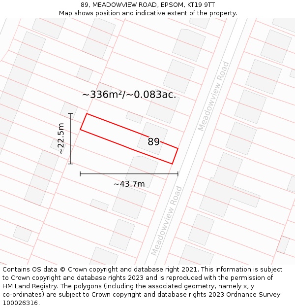 89, MEADOWVIEW ROAD, EPSOM, KT19 9TT: Plot and title map