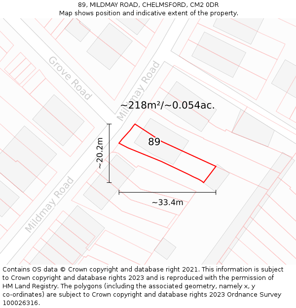 89, MILDMAY ROAD, CHELMSFORD, CM2 0DR: Plot and title map