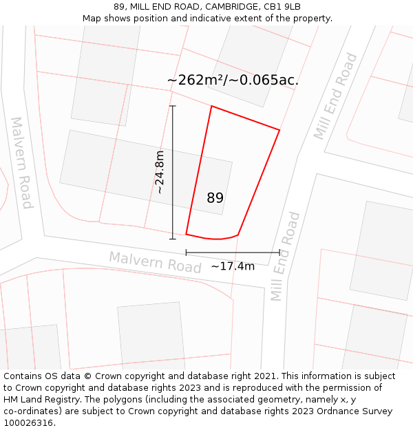 89, MILL END ROAD, CAMBRIDGE, CB1 9LB: Plot and title map