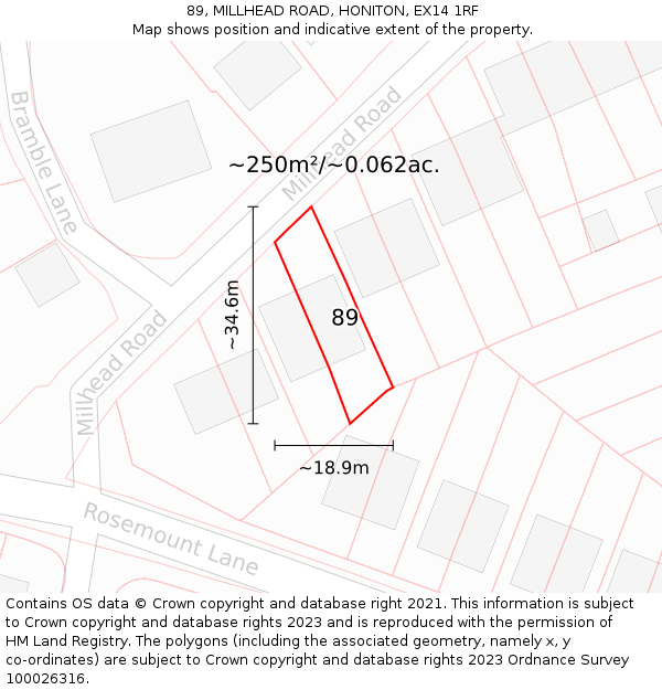 89, MILLHEAD ROAD, HONITON, EX14 1RF: Plot and title map