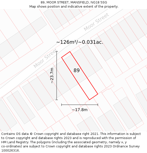 89, MOOR STREET, MANSFIELD, NG18 5SG: Plot and title map