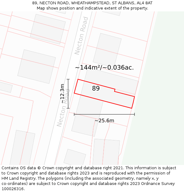 89, NECTON ROAD, WHEATHAMPSTEAD, ST ALBANS, AL4 8AT: Plot and title map
