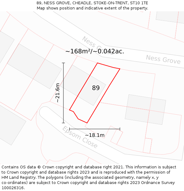 89, NESS GROVE, CHEADLE, STOKE-ON-TRENT, ST10 1TE: Plot and title map