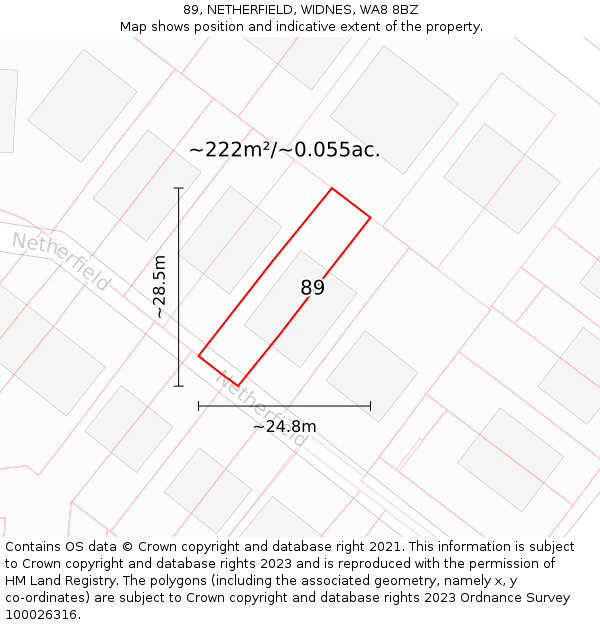 89, NETHERFIELD, WIDNES, WA8 8BZ: Plot and title map