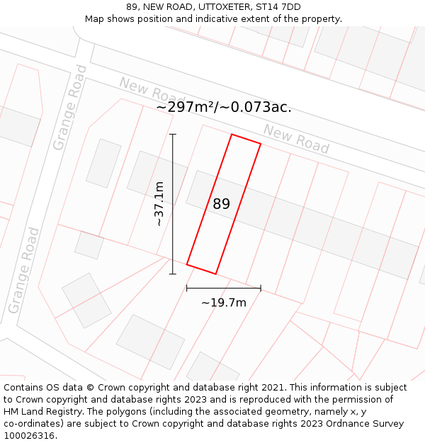 89, NEW ROAD, UTTOXETER, ST14 7DD: Plot and title map