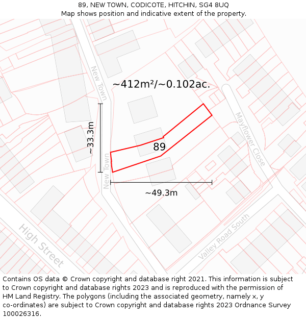 89, NEW TOWN, CODICOTE, HITCHIN, SG4 8UQ: Plot and title map